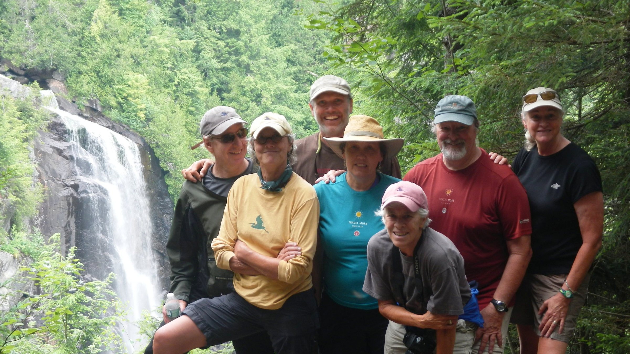 a group of people in a forest